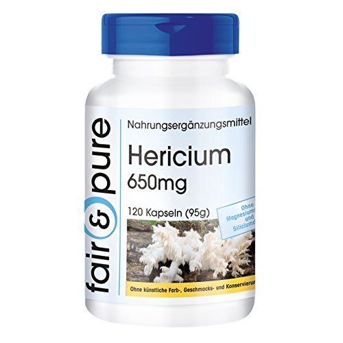 Melena de león en Cápsulas - Polvo encapsulado - Hericium 650mg - Hericium erinaceus vegano - Alta pureza - 120 Cápsulas