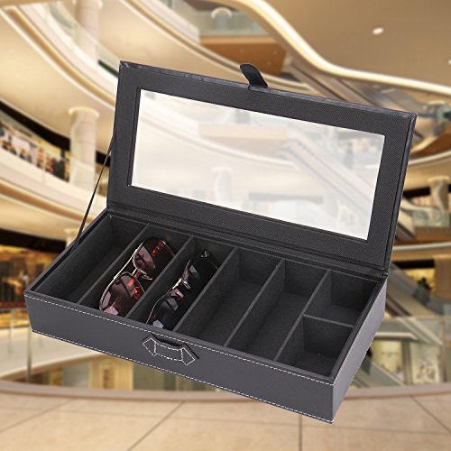 Meshela Gafas de Sol de Cuero de la PU Gafas Gafas Caja de exhibición Organizador de Almacenamiento (5 cuadrículas)