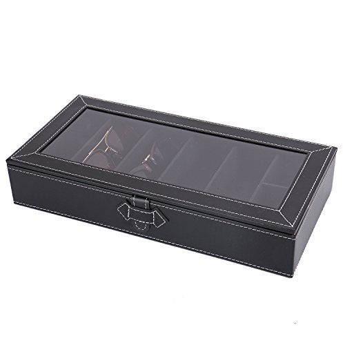 Meshela Gafas de Sol de Cuero de la PU Gafas Gafas Caja de exhibición Organizador de Almacenamiento (5 cuadrículas)