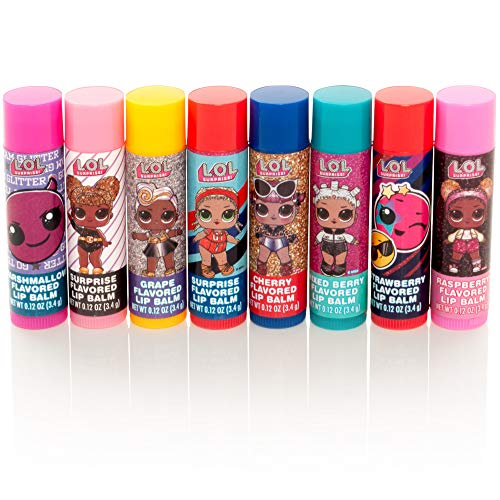 MGA Entertainment LOL Surprise - Paquete de 8 Barras de bálsamo Labial con Sabor - Set de Brillo de Labios para niñas
