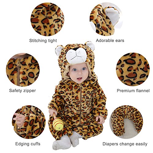 MICHLEY Bebé Ropa Mameluco Niños Niñas Pelele Pijama de Primavera y otoño Franela Traje de Animales leopardo-70cm