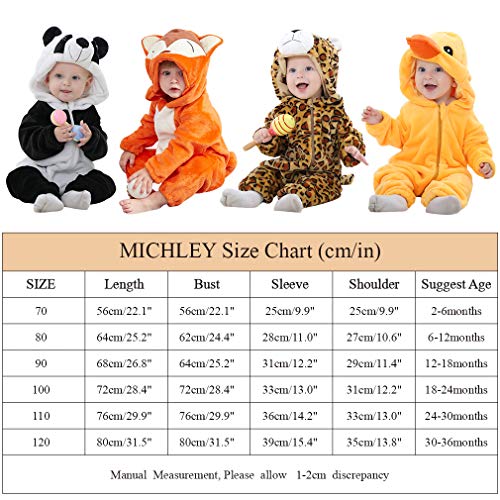 MICHLEY Bebé Ropa Mameluco Niños Niñas Pelele Pijama de Primavera y otoño Franela Traje de Animales leopardo-70cm