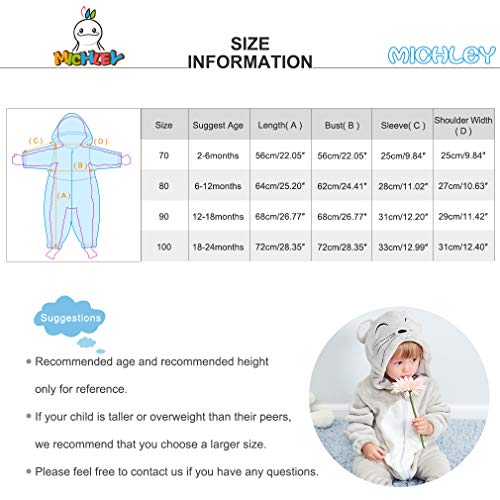 MICHLEY Bebé Ropa Niños Niñas Pijama Disfraces Primavera Franela Traje Animales Pelele laosh-80cm