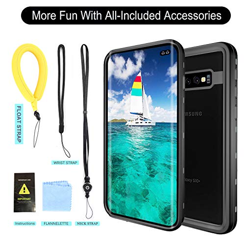 Mijobs Funda Impermeable Galaxy S10+ Plus,[Anti-rasguños][Protección de 360 Grados],Case Protectora con Protector de Pantalla Incorporado Reemplazo For Samsung S10 Plus Case 6.4 Inch 2019(Black/Clear)
