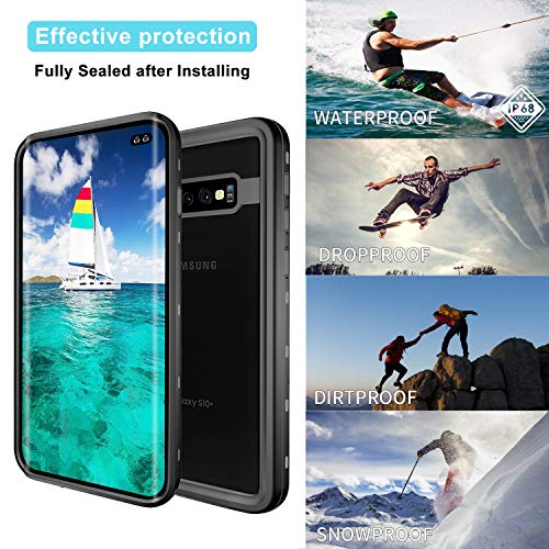 Mijobs Funda Impermeable Galaxy S10+ Plus,[Anti-rasguños][Protección de 360 Grados],Case Protectora con Protector de Pantalla Incorporado Reemplazo For Samsung S10 Plus Case 6.4 Inch 2019(Black/Clear)