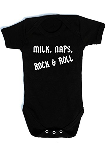 Milk, siestas, Rock & Roll Baby Grow Chaleco Música, Idea de Regalo para Bebé | Niños o Niñas | Baby Moo's (3-6 Meses)