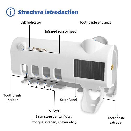 MINGRONG Portacepillos de Dientes Automático, Recargable Energía Solar LED UV Cepillo de Dientes Esterilizador