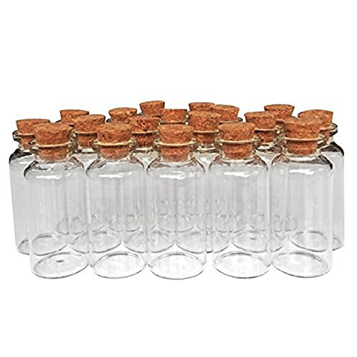 MINGZE 20 Piezas 20 ML Pequeñas Botellas de Cristal Botellas de Vidrio Pequeñas Frascos de Muestra con Tapones de Corcho para decoración de DIY, Aromas, Aceites, Especias, Dijes, Bodas, Mensaje