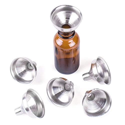 Mini embudos de acero inoxidable para botellas en miniatura, aceites esenciales, bálsamo labial, líquidos de cocina, rellenos de maquillaje caseros (6 unidades)