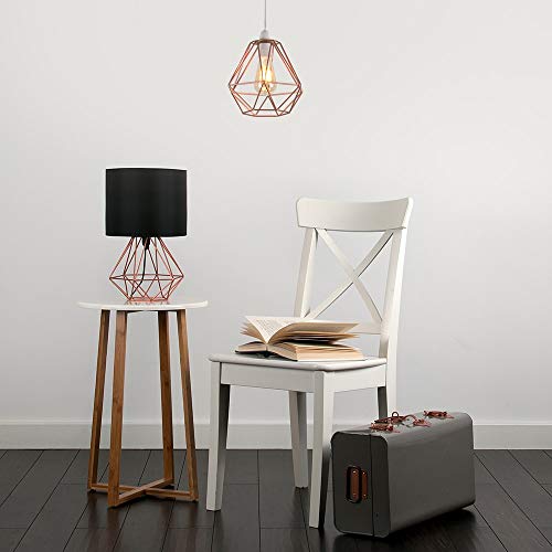 MiniSun - Moderna Lámpara de Mesa– Innovadora Base de Estilo Jaula en Cobre - Pantalla Negra - Iluminación Interior