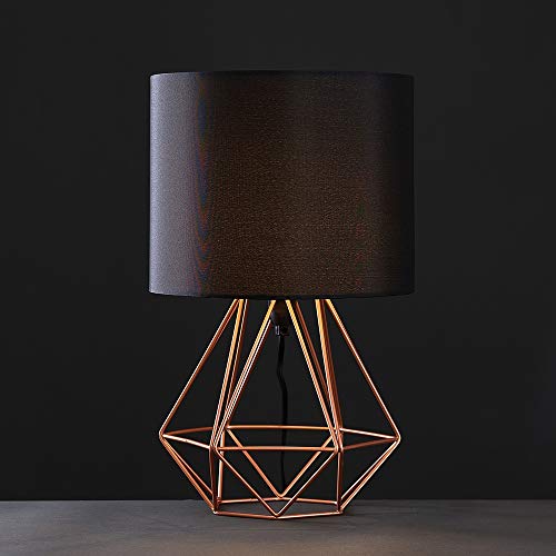 MiniSun - Moderna Lámpara de Mesa– Innovadora Base de Estilo Jaula en Cobre - Pantalla Negra - Iluminación Interior