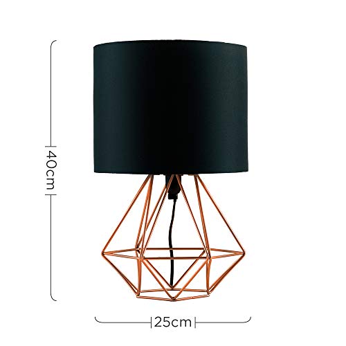 MiniSun - Moderna Lámpara de Mesa– Innovadora Base de Estilo Jaula en Cobre - Pantalla Negra - Iluminación Interior