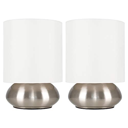 MiniSun – Set de 2 Modernas Lámparas de Mesa Táctiles – Base Curvada con Pantalla de Color Crema – Mesas o Mesillas de noche - iluminación Interior