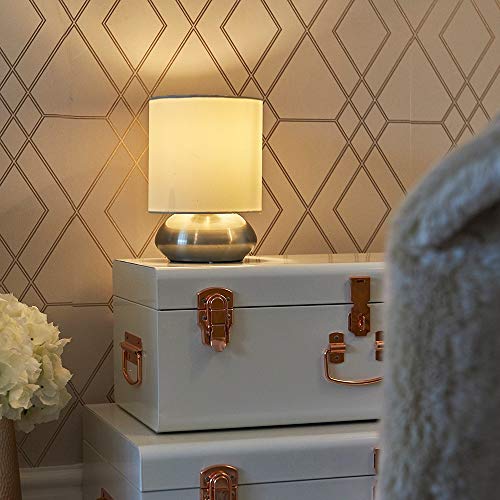 MiniSun – Set de 2 Modernas Lámparas de Mesa Táctiles – Base Curvada con Pantalla de Color Crema – Mesas o Mesillas de noche - iluminación Interior