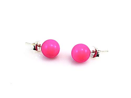 Minoplata Pendientes de Plata con bola fucsia 8 Mm. súper combinables con todo tipo de looks, ideales para mujeres divertidas