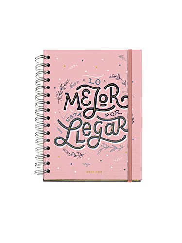 MIQUELRIUS - Agenda Anual 2021 Happy Letters - Castellano, Día Página, Tamaño 155 x 213 mm (~A5), Papel 90g, Cubierta Rígida Cartón Forrado, Color Rosa, Mejor por llegar
