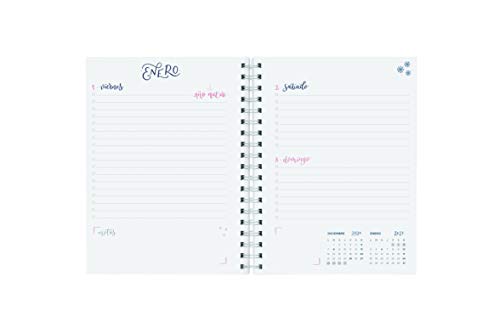 MIQUELRIUS - Agenda Anual 2021 Happy Letters - Castellano, Día Página, Tamaño 155 x 213 mm (~A5), Papel 90g, Cubierta Rígida Cartón Forrado, Color Rosa, Mejor por llegar