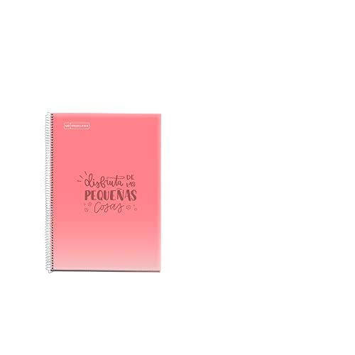 MIQUELRIUS - Pack 5 Cuadernos Cuadriculados - Tamaño Folio 215 x 309 mm, Espiral, Cubierta de Polipropileno translúcido, 80 Hojas de 90 g/m², Cuadrícula de 4 mm con margen, Mensajes, Multicolor