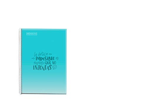MIQUELRIUS - Pack 5 Cuadernos Cuadriculados - Tamaño Folio 215 x 309 mm, Espiral, Cubierta de Polipropileno translúcido, 80 Hojas de 90 g/m², Cuadrícula de 4 mm con margen, Mensajes, Multicolor