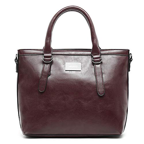 MISAKO Bolso Bubas Berenjena | Bolso Shopper Mujer, Acabado Charol, Color Berenjena, 10x27x24 cm