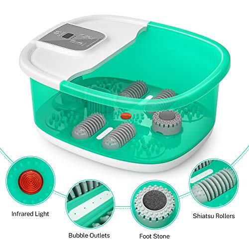 Misiki baño para Pies Masajeador de Spa con Burbujas, Calentamiento, Vibración y Apagado Automático, Hidromasaje de pies con 4 Rodillos de Masaje y Piedra Pómez para Alivio de Dolores de pies