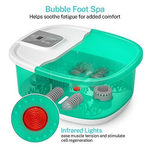 Misiki baño para Pies Masajeador de Spa con Burbujas, Calentamiento, Vibración y Apagado Automático, Hidromasaje de pies con 4 Rodillos de Masaje y Piedra Pómez para Alivio de Dolores de pies