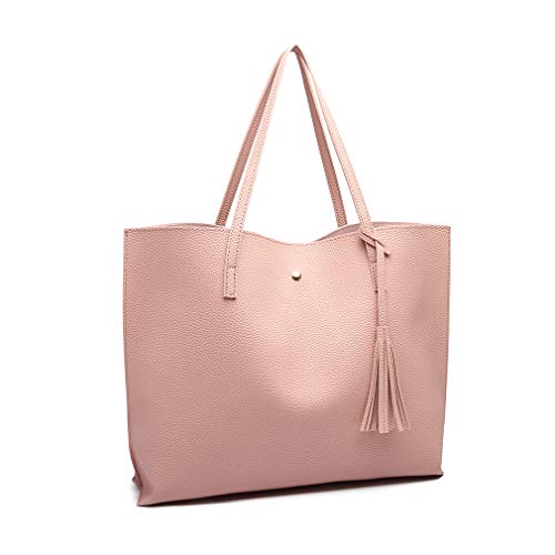 Miss Lulu Bolsos de moda para mujer Cuero PU Asa superior Bolsa de asas Hombro Satchel Bag (Rosa)