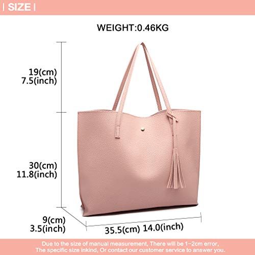 Miss Lulu Bolsos de moda para mujer Cuero PU Asa superior Bolsa de asas Hombro Satchel Bag (Rosa)