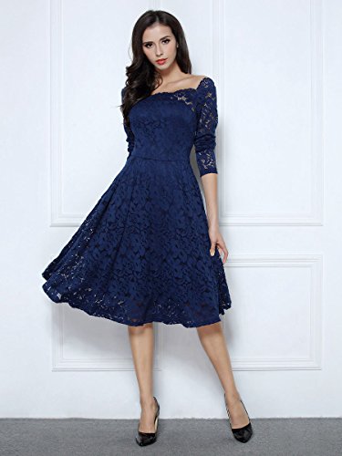 Miusol Vintage Encaje Floral Coctel Vestido Corta para Mujer Azul XX-Large