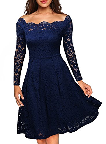 Miusol Vintage Encaje Floral Coctel Vestido Corta para Mujer Azul XX-Large