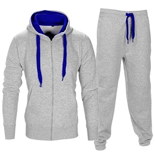 Miwaimao - Traje deportivo para hombre, 2 piezas, con cremallera y pantalones Gris claro Azul M