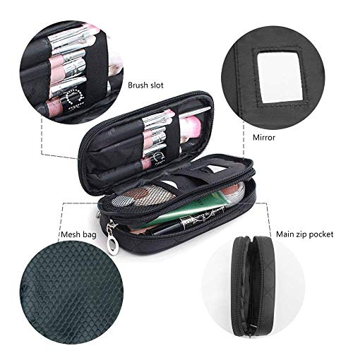 Mlmsy Estuche para maquillaje, profesional, incluye espejo, para mujer, organizador de viaje con 2 compartimentos, para guardar cosméticos, brochas, etc., multiusos, color negro