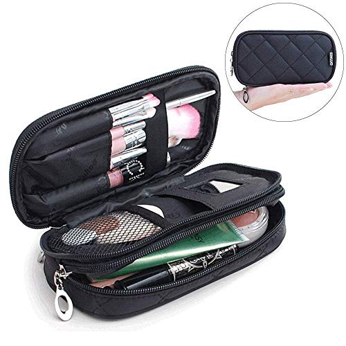 Mlmsy Estuche para maquillaje, profesional, incluye espejo, para mujer, organizador de viaje con 2 compartimentos, para guardar cosméticos, brochas, etc., multiusos, color negro