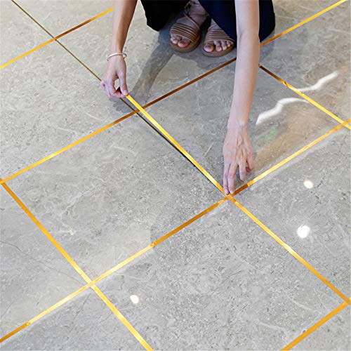 MLZYKYJZ Lámina Impermeable de PVC, Adhesivo de línea de grieta en el Piso - Cinta Adhesiva Cinta autoadhesiva Decoración de Azulejos de Esquina de Suelo para baño (0.5cmX50m, Oro)