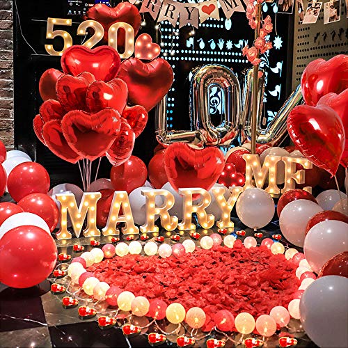 MMTX Set de Deco para el Día de San Valentín,Globos Corazon Rojo,Pétalos de Rosa, Velas en Forma de Corazón Rojo para Bodas Nupcial Aniversario y Compromiso Decoración Día de La Madre