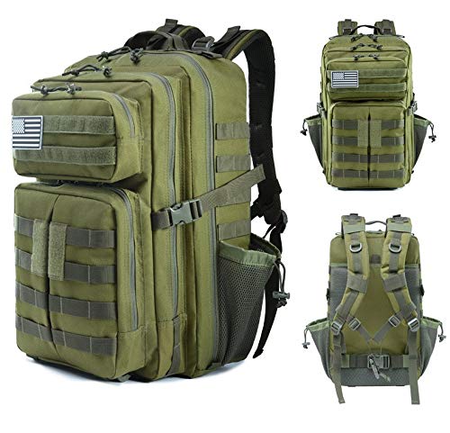 Mochila Táctica Militar 45L, Impermeable Paquete de Asalto MOLLE de Gran Capacidad para Utilidad, Bolsa de Emergencia de 3 Días para Caza Senderismo Acampada y Actividad al Aire Libre -Ejercito Verde
