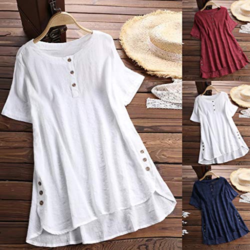 Moda Mujer Kaftan Baggy algodón Lino Blusa túnica Informal