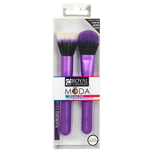 MODA Royal & Langnickel EZGlam Duo Flawless Face - Juego de brochas de maquillaje (2 unidades, fibra y polvo), color morado