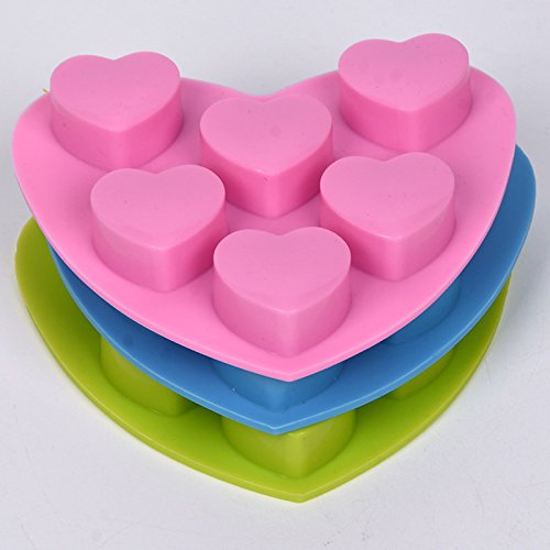 Molde de silicona con forma de corazón para fondant de hielo o tartas, 6 agujeros, para jabón, horneado, herramientas de horneado, envío gratis 1695