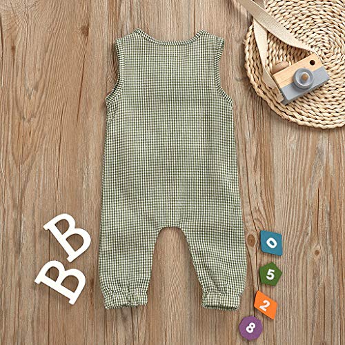 Mono ReciéN Nacido con Botones Mameluco A Rayas con Estampado TartáN Traje De Bebé Sin Mangas De Primavera Verano Mezcla De AlgodóN Petos Una Pieza De Ropa Ropa Casual para NiñOs(Verde,0-3 Meses)