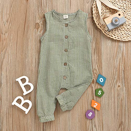Mono ReciéN Nacido con Botones Mameluco A Rayas con Estampado TartáN Traje De Bebé Sin Mangas De Primavera Verano Mezcla De AlgodóN Petos Una Pieza De Ropa Ropa Casual para NiñOs(Verde,0-3 Meses)