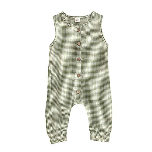 Mono ReciéN Nacido con Botones Mameluco A Rayas con Estampado TartáN Traje De Bebé Sin Mangas De Primavera Verano Mezcla De AlgodóN Petos Una Pieza De Ropa Ropa Casual para NiñOs(Verde,0-3 Meses)