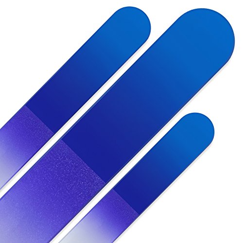 Mont Bleu Conjunto de 3 limas de uñas de cristal de color en estuche de terciopelo negro, vidrio templado checo auténtico, Garantía de por vida | Fabricado a mano en la República Checa
