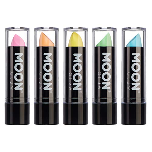 Moon Glow - Barra de labios neón UV 4.5g Pastel Set de 5 colores  - produce un brillo increíble bajo la iluminación/retroiluminación UV!