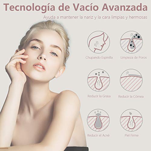 Mosen Limpiador de Poros Succionador de Puntos Negros Limpiador Facial Blackhead Remover Extractor Puntos Negros USB Recargable con Pantalla LED 5 Cabezales Pulidores Faciales