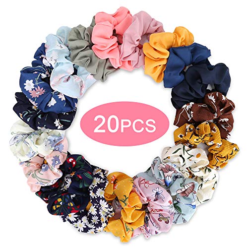 MOSOTECH Scrunchies Gasa Elástico, 20pcs Coleteros de Tela Coloridas, Crunchies Pelo de Flexible, Gomas del Pelo para Niña/Mujer, Adecuado para Deportes, Fiestas, Escuelas, Viajes, etc