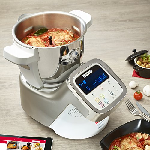Moulinex i-Companion HF9001 - Robot de cocina Bluetooth 13 programas y 6 accesorios capacidad 6 personas, incluye cuchilla picadora, batidor, mezclador, amasador, triturador y cesta de vapor