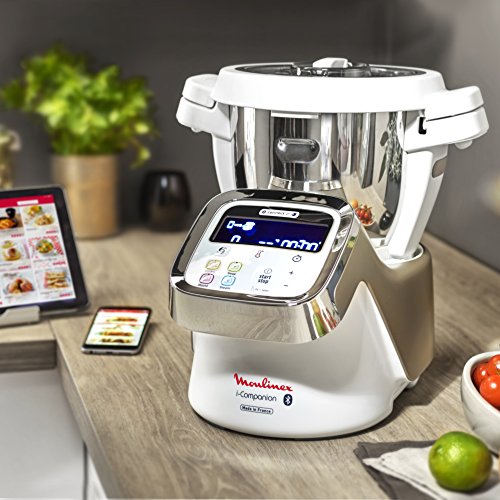 Moulinex i-Companion HF9001 - Robot de cocina Bluetooth 13 programas y 6 accesorios capacidad 6 personas, incluye cuchilla picadora, batidor, mezclador, amasador, triturador y cesta de vapor
