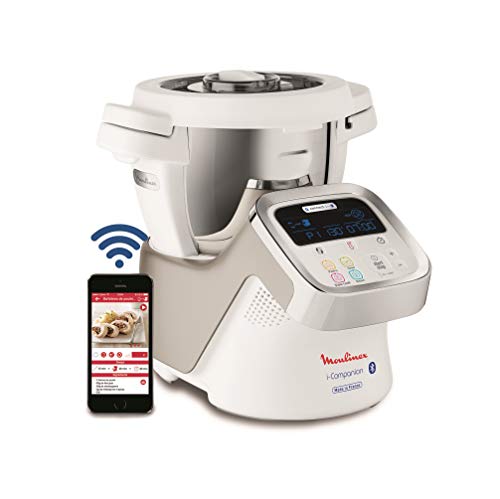 Moulinex i-Companion HF9001 - Robot de cocina Bluetooth 13 programas y 6 accesorios capacidad 6 personas, incluye cuchilla picadora, batidor, mezclador, amasador, triturador y cesta de vapor