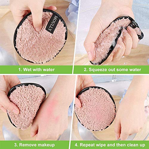 MOULLY 4Pcs Discos Desmaquillantes Reutilizables, Algodón Desmaquillantes Lavado y Ecologicos, Almohadillas Desmaquillantes Facial Reutilizables